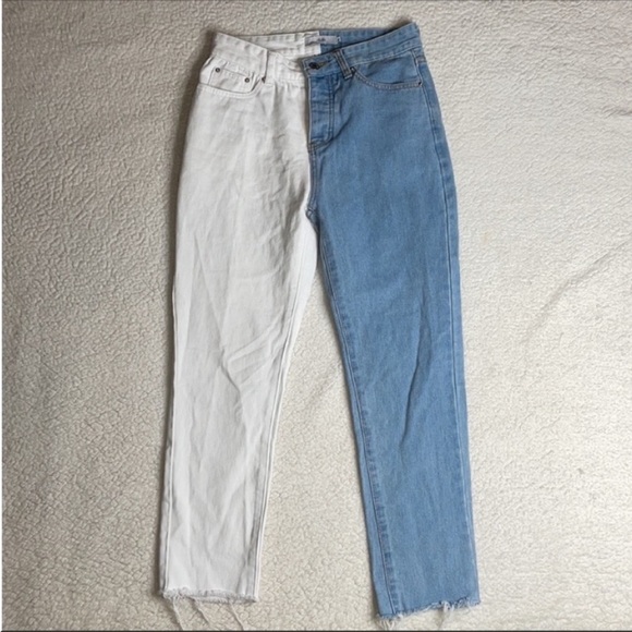 Stevens Color Block Jeans | MOM button fly  Raw Hem High Rise - Picture 8 of 14